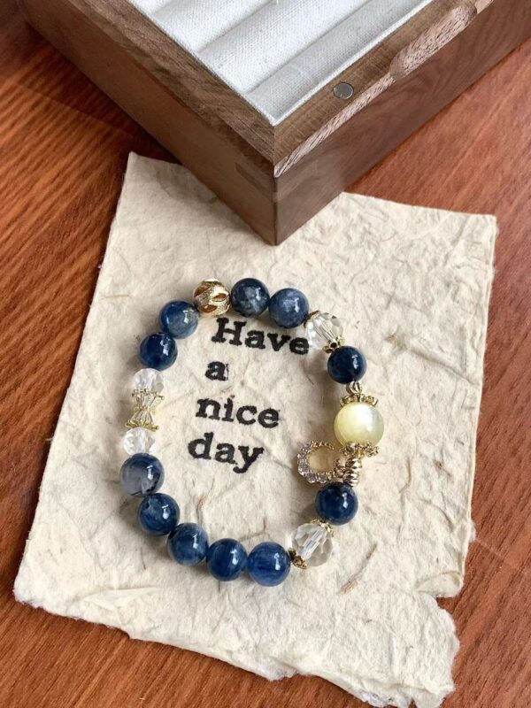 Blue Kyanite · Golden Phlogopite · Faceted Clear Quartz Bracelet