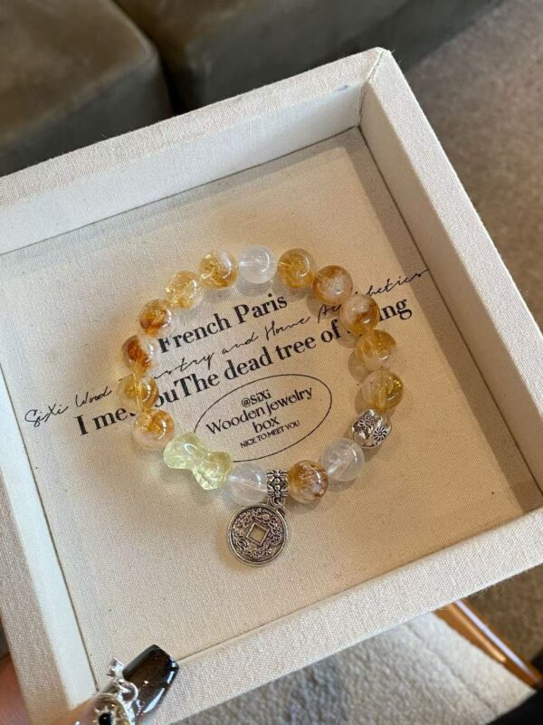 Honey Milk Cap & Lemon Crystal Bowknot White Phantom Bracelet